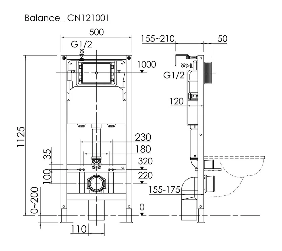 Система инсталляции для унитазов Ceramicanova Balance CN121001MB, кнопка Circle матовый черный Sancos — официальный сайт