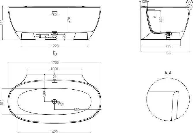 Ванна из искусственного камня Salini Alda Wall S-Sense 170x90 см, пристенная, белая, овальная, с дон Sancos — официальный сайт