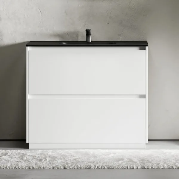 Тумба с раковиной Sancos Libra Floor 100 белый глянец, черная раковина CN7003MB Sancos — Оригинал