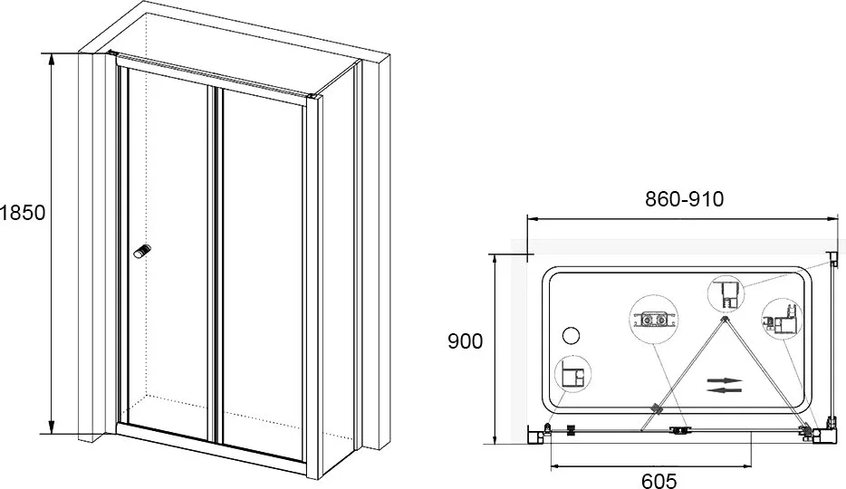 Душевой уголок RGW Classic CL-21+90 см (86-91)x90x185 профиль хром, стекло прозрачное Sancos — официальный сайт