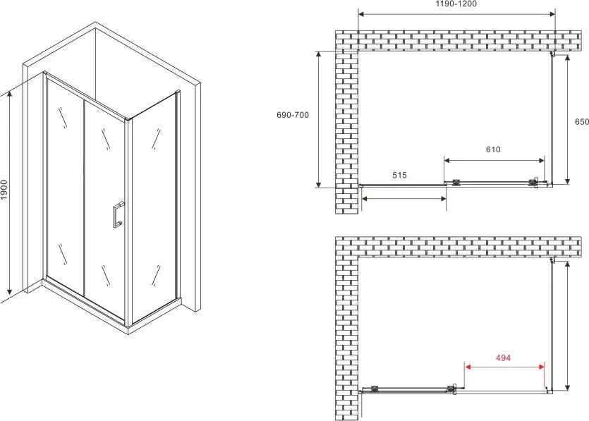 Душевой уголок Abber Schwarzer Diamant AG30120B5-S70B5 120х70, профиль черный, стекло прозрачное Sancos — официальный сайт