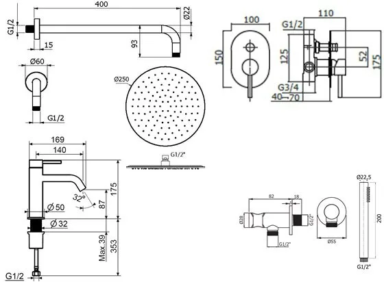 Комплект для ванной Plumberia Selection Ixo KITXO15NO53 С ВНУТРЕННЕЙ ЧАСТЬЮ, черный матовый Sancos — официальный сайт