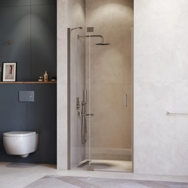 Душевая дверь в нишу RGW Hotel HO-014-Gg 1400х2000 профиль серый, стекло прозрачное Sancos — Оригинал