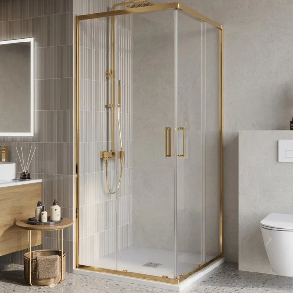 Душевой уголок BelBagno Luce A-2-80-C-ORO 80x80, профиль золото, стекло прозрачное Sancos — Оригинал