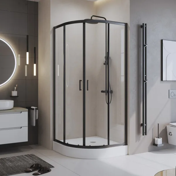 Душевой уголок BelBagno Uno -195 R 2 90 C Nero профиль черный, стекло прозрачное Sancos — Оригинал