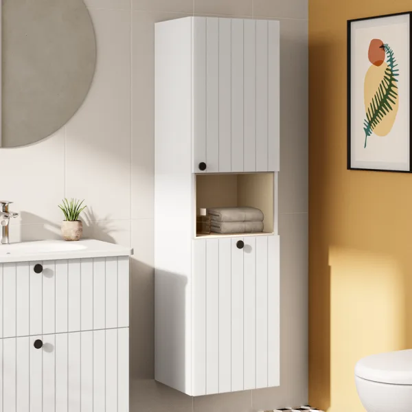 Шкаф-пенал для ванной VitrA Root Groove 40 R, с бельевой корзиной, матовый белый Sancos — Оригинал