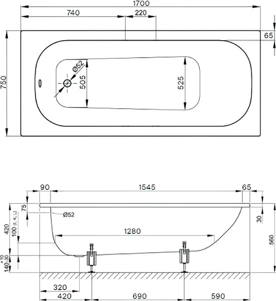 Стальная ванна Bette Form 170x75 см, встраиваемая, с самоочищающимся покрытием, с антискользящим Sancos — официальный сайт