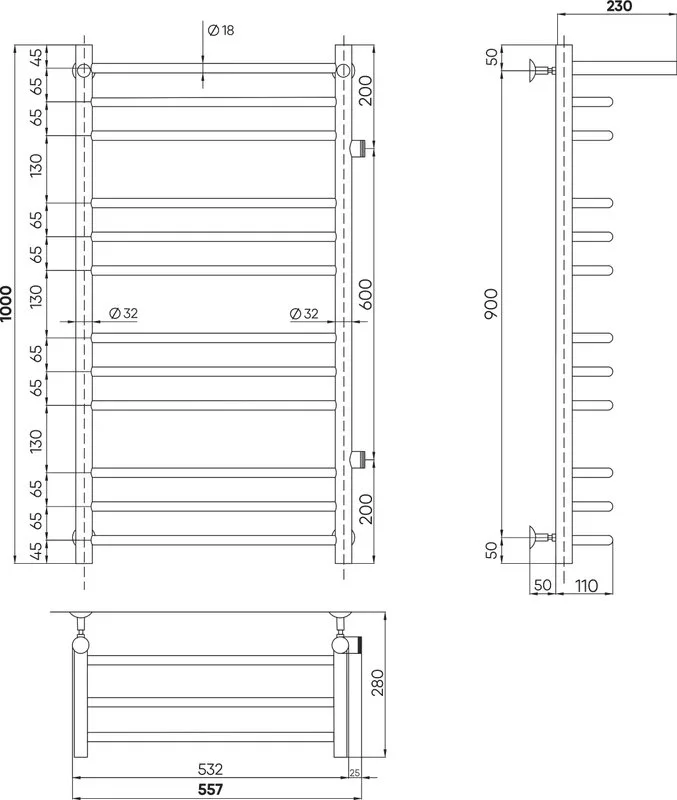 Полотенцесушитель водяной Indigo Brace LBCW100-50GDPR-б/п-60K3пр. с полкой, золото Sancos — официальный сайт
