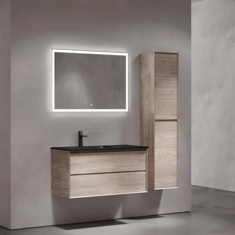 Тумба с раковиной Sancos Marmi 2.0 100 L черная раковина, дуб галифакс натуральный Sancos — официальный сайт