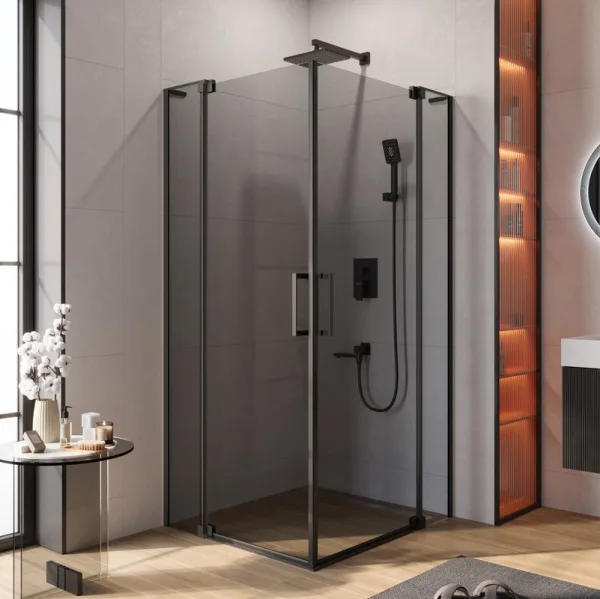 Душевой уголок Cezares Slider A 2 100/110 Grigio Nero профиль черный, стекло серое Sancos — Оригинал