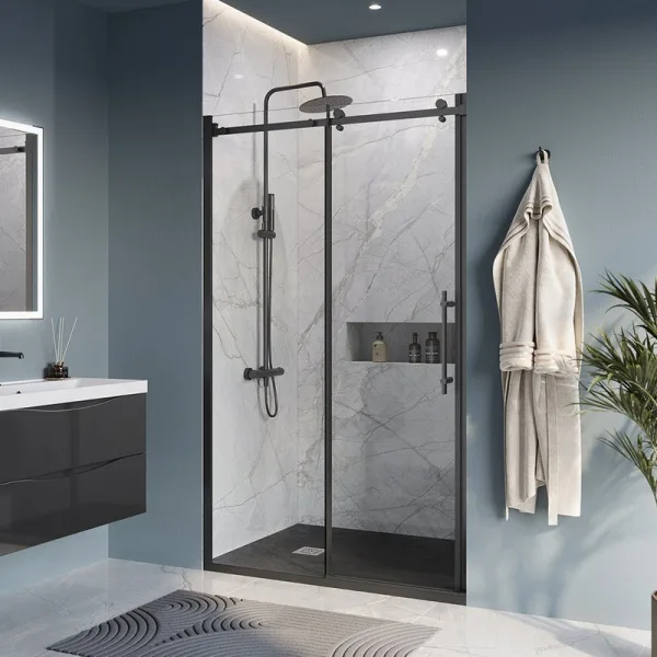 Душевая дверь в нишу BelBagno Marino -BF-1-120-C-NERO профиль черный матовый Sancos — Оригинал