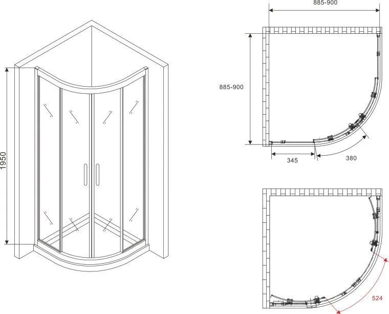 Душевой уголок Abber Schwarzer Diamant AG01090B 90x90, профиль черный, стекло прозрачное Sancos — официальный сайт