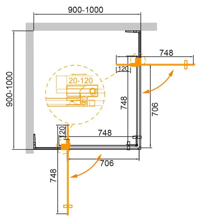 Душевой уголок Cezares Slider A 2 90/100 GRIGIO GM профиль оружейная сталь, стекло серое Sancos — официальный сайт