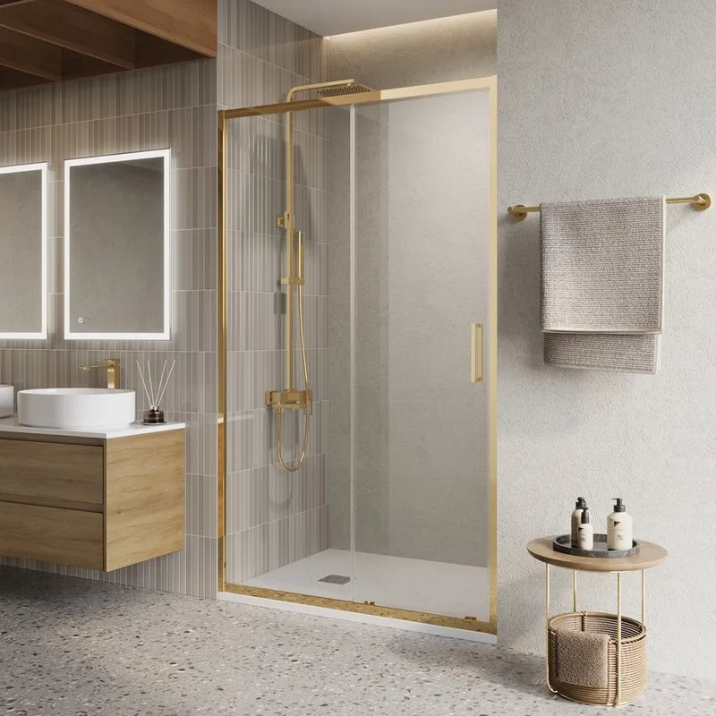 Душевая дверь в нишу BelBagno Luce BF-1-110-C-ORO профиль золото, стекло прозрачное Sancos — официальный сайт