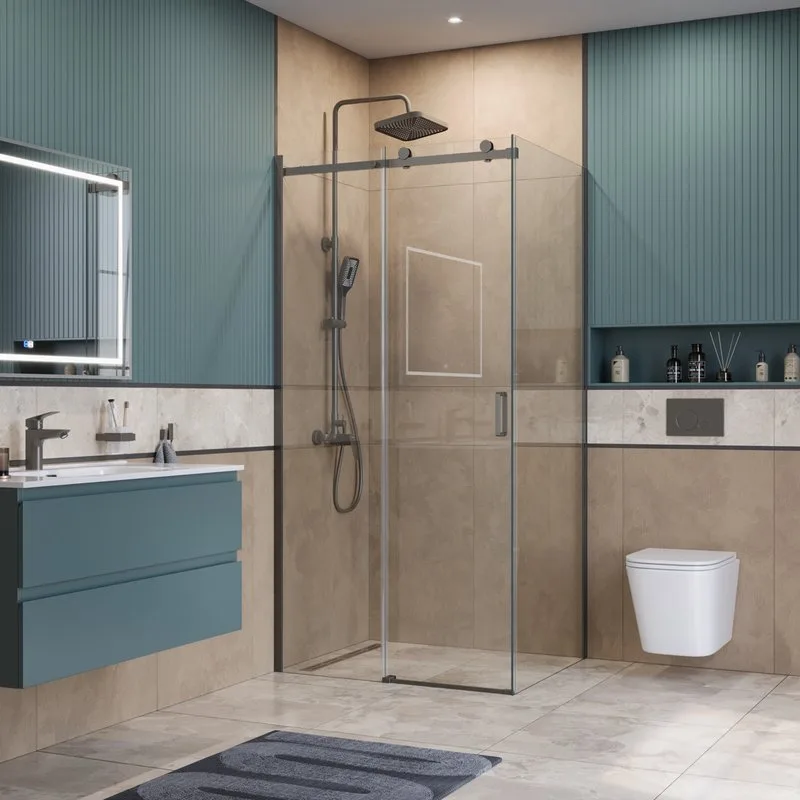 Душевой уголок BelBagno Soft Close-2 AH-1-100/90-C-GM профиль оружейная сталь Sancos — официальный сайт
