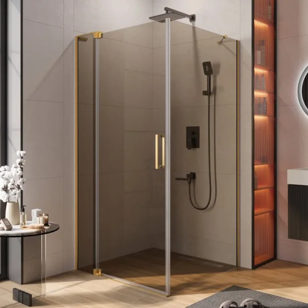 Душевой уголок Cezares Slider AH 1 100-100/110 BR BORO профиль брашированное золото, стекло бронза Sancos — Оригинал