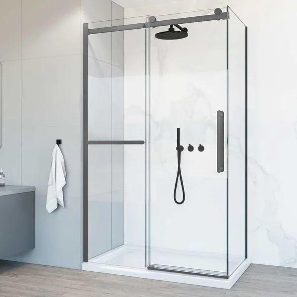 Душевой уголок Vincea Como Soft VSR-1CS1013CLGM 130х100, профиль вороненая сталь, стекло прозрачное Sancos — Оригинал