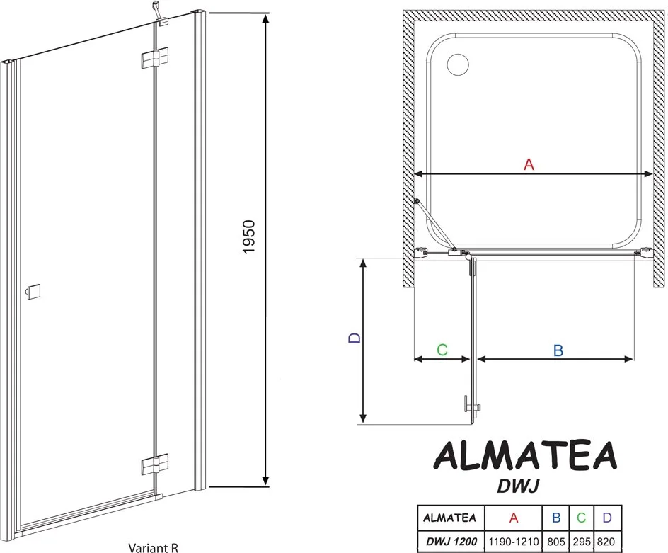 Душевая дверь в нишу Radaway Almatea DWJ 120 прозрачное стекло R Sancos — официальный сайт