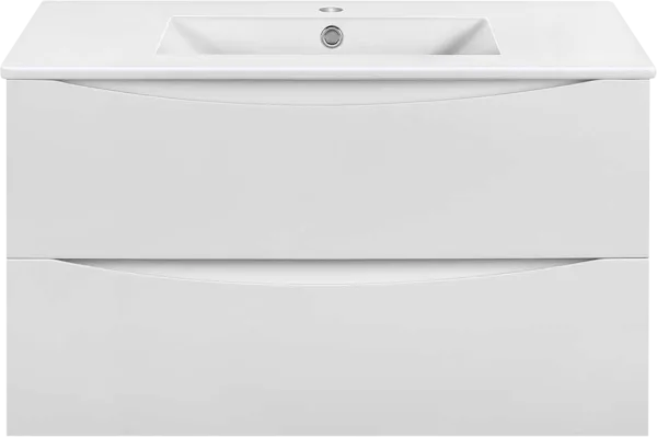 Тумба под раковину без столешницы Vincea Mia Slim 90, подвесная, 2 ящика, белая глянцевая Sancos — Оригинал