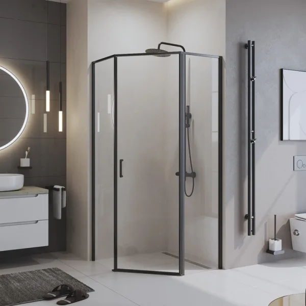 Душевой уголок BelBagno Uno 195 P 1 100 C Nero профиль черный, стекло прозрачное Sancos — Оригинал