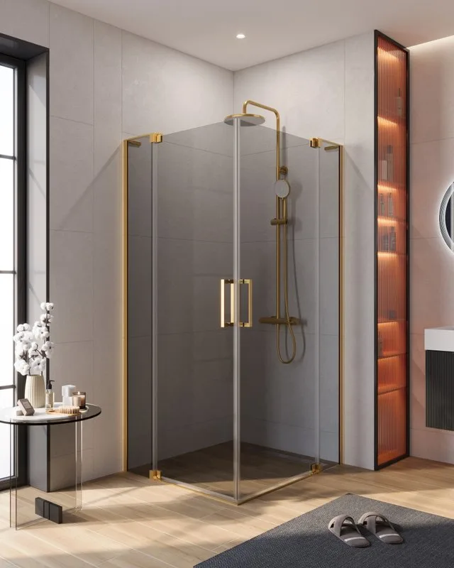 Душевой уголок Cezares Slider AH 2 90/100-100/110 GRIGIO BORO профиль брашированное золото, стекло с Sancos — официальный сайт