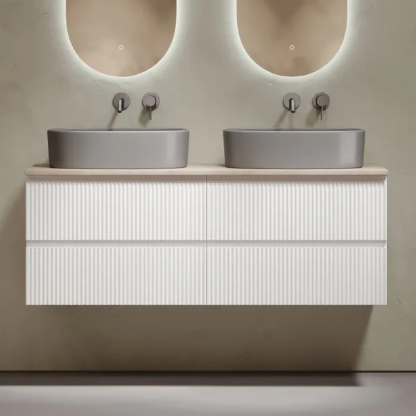 Тумба с раковиной Sancos Snob R 140 bianco, столешница бежевая TT140A2, раковина CN6048MH Sancos — Оригинал