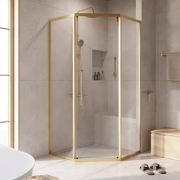Душевой уголок Cezares Relax RELAX-304-P-1-100-C-CR 100x100, профиль брашированное золото Sancos — Оригинал