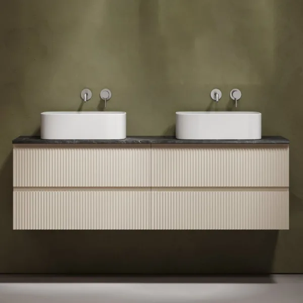 Тумба с раковиной Sancos Snob R 160 beige soft, столешница черный мрамор TT160A1, раковина CN6052 Sancos — Оригинал