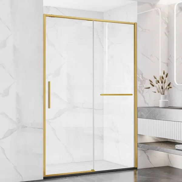 Душевая дверь в нишу Vincea Slim Soft VDS-1SS110CLG 110 см, профиль брашированное золото, стекло про Sancos — Оригинал