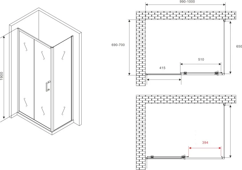 Душевой уголок Abber Schwarzer Diamant AG301005-S705 100x70, профиль хром, стекло прозрачное Sancos — официальный сайт