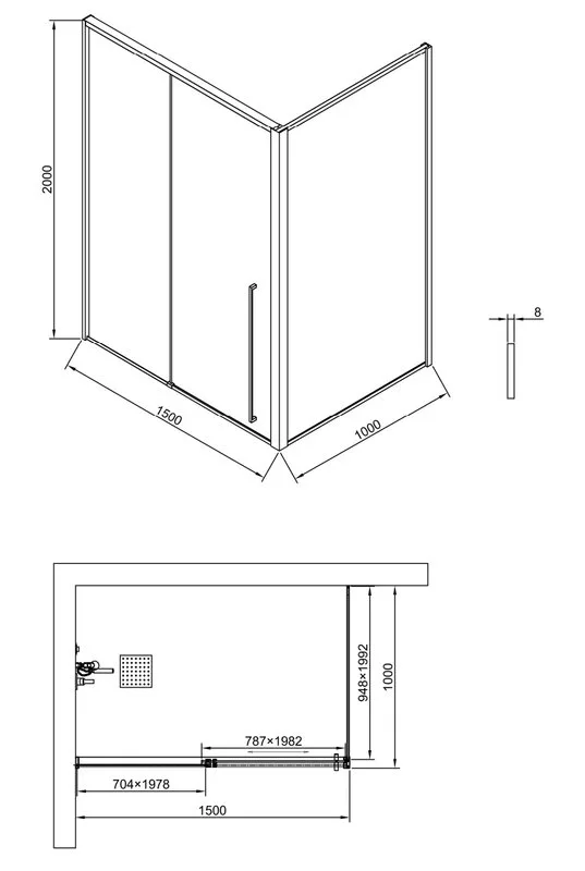 Душевой уголок Timo TDSS-150/03C-8L + TSS-1000/03C-8 150x100 см, профиль черный, стекло прозрачное Sancos — официальный сайт