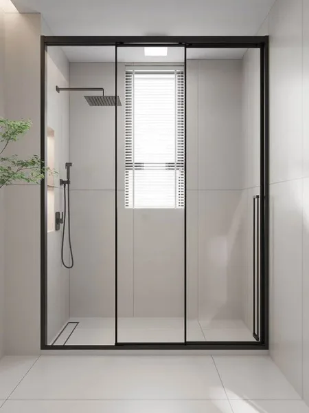 Душевая дверь в нишу Veconi Premium Prato 300 B-L 150, профиль матовый черный, стекло прозрачное Sancos — Оригинал