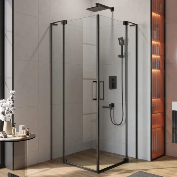 Душевой уголок Cezares Slider AH 2 90/100-100/110 C Nero профиль черный, стекло прозрачное Sancos — Оригинал