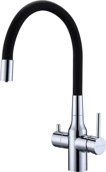 Смеситель для кухни Paulmark Salix 213419-CR, хром, черный, с гибким изливом Sancos — Оригинал