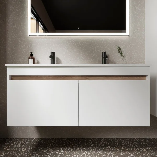 Тумба с раковиной Sancos Smart двойная 120 см, белый глянец Sancos — Оригинал