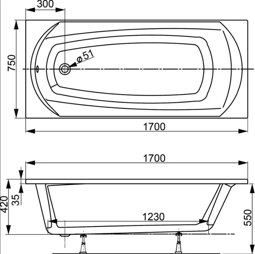 Акриловая ванна Vagnerplast Ebony VPBA170EBO2X-04 без опоры 170x75 см, пристенная, белая Sancos — официальный сайт