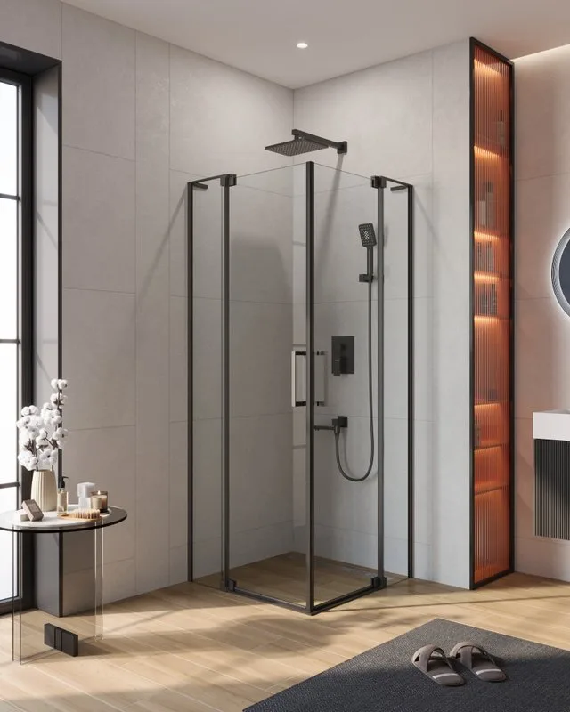 Душевой уголок Cezares Slider AH 2 70/80 80/90 C NERO профиль черный, стекло прозрачное Sancos — официальный сайт
