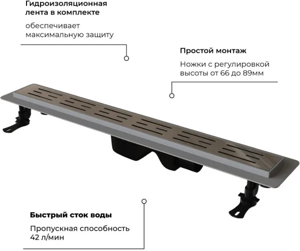 Душевой трап (лоток) RGW Drain Leo-20, хром, 80 см Sancos — Оригинал