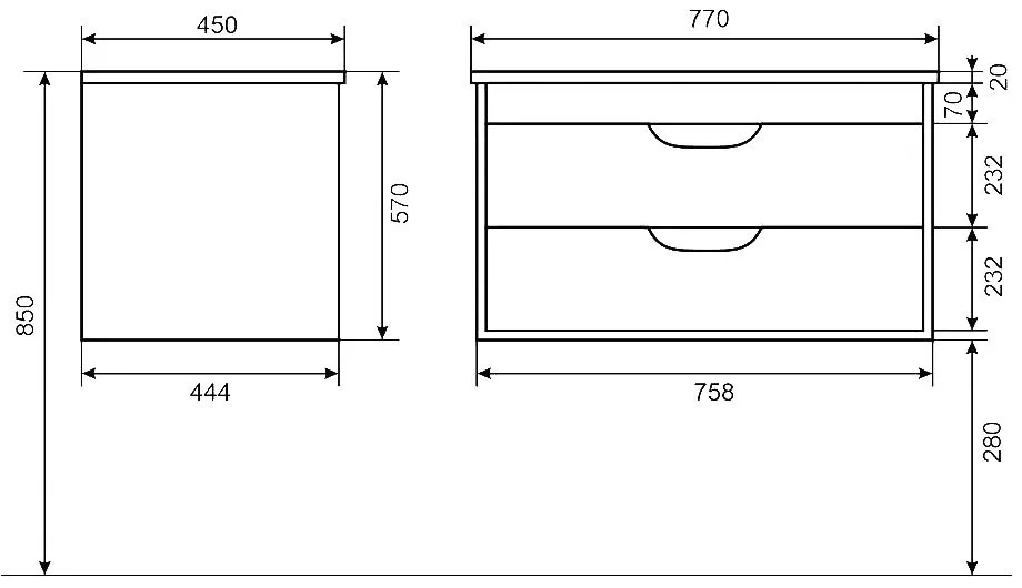 Тумба под раковину без столешницы Uperwood Modul 80 подвесная, 2 ящика, матовая белая, графит Sancos — официальный сайт