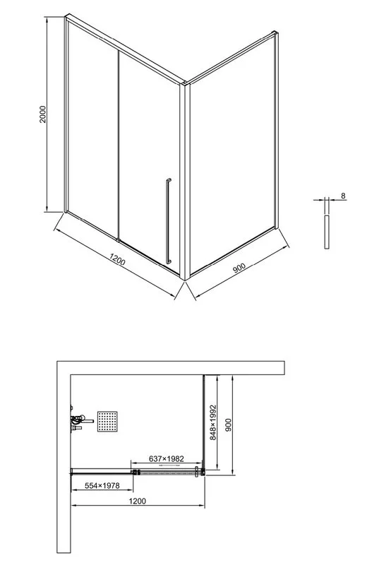 Душевой уголок Timo TDSS-120/13C-8R + TSS-900/13C-8 120x90 см, профиль никель, стекло прозрачное Sancos — официальный сайт