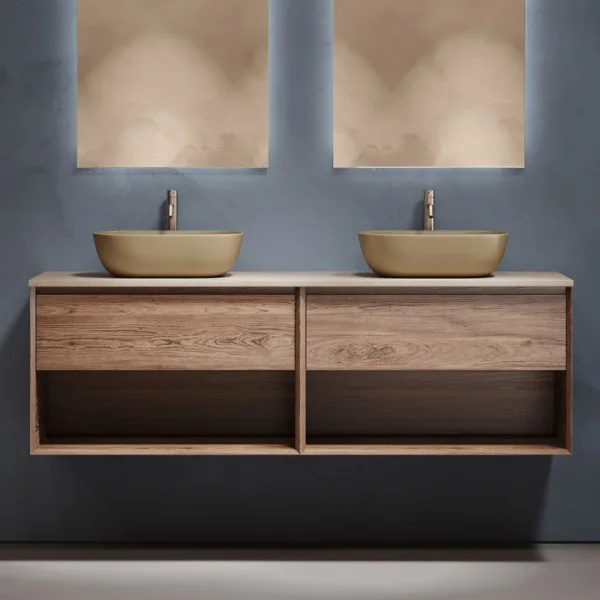 Тумба с раковиной Sancos Marmi 1.0 160 дуб чарльстон, столешница бежевая TT160A2X, раковина CN6009MC Sancos — Оригинал