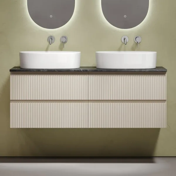 Тумба с раковиной Sancos Snob R 140 beige soft, столешница черный мрамор TT140A1, раковина CN6075 Sancos — Оригинал