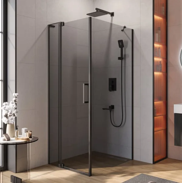 Душевой уголок Cezares Slider AH 1 100-80/90 Grigio Nero профиль черный, стекло серое Sancos — Оригинал