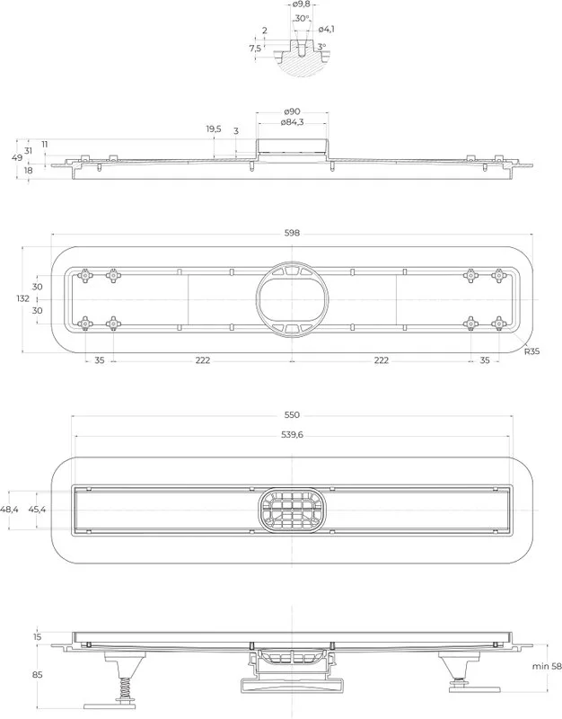 Душевой трап (лоток) BelBagno Luce BB-LD-LUCE-60-NERO 55 см, матовый черный Sancos — официальный сайт