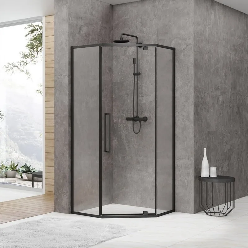 Душевой уголок Black&White Stellar Wind S875 Black 100х100, профиль черный, стекло прозрачное Sancos — официальный сайт