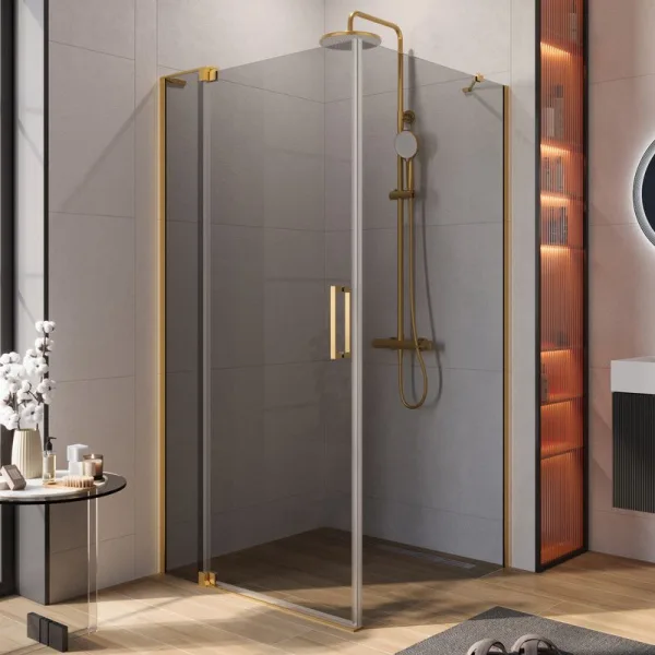 Душевой уголок Cezares Slider AH 1 100-100/110 GRIGIO BORO профиль брашированное золото, стекло серо Sancos — Оригинал