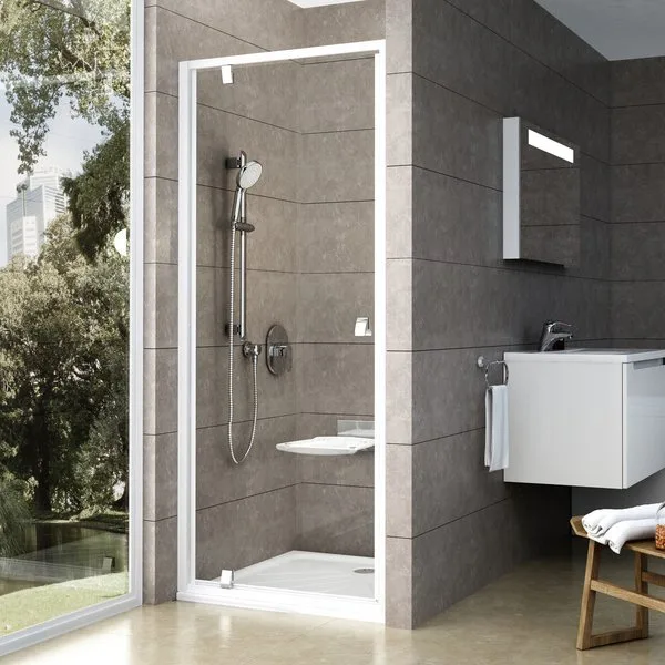 Душевая дверь в нишу Ravak Pivot PDOP1-90 Transparent, профиль белый Sancos — Оригинал