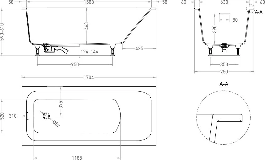 Ванна из искусственного камня Salini Orlanda Kit S-Sense 170x75 см, встраиваемая, матовая белая, на  Sancos — официальный сайт