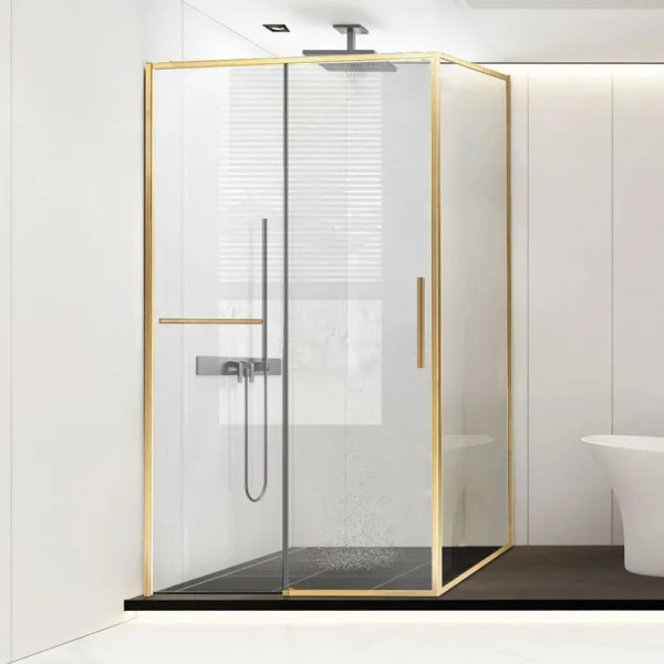 Душевой уголок Vincea Slim Soft VSR-1SS1013CLG 130х100, профиль брашированное золото, стекло прозрач Sancos — Оригинал