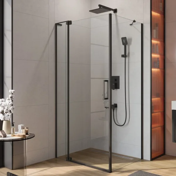 Душевой уголок Cezares Slider AH 1 80-90/100 C Nero профиль черный, стекло прозрачное Sancos — Оригинал